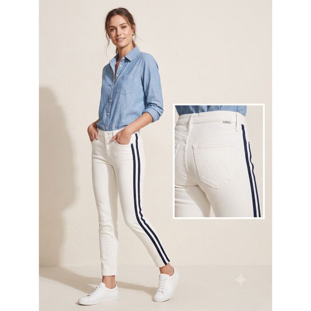 🤍 MOTHER Denim The Looker Ankle Glass Slipper Racer Side Stripe Jeans 26